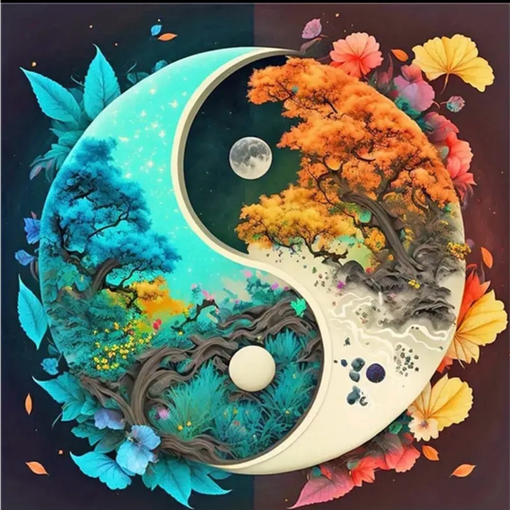 Yin Yang Nature in Orange & Blue Diamond Painting Kit (12in x 12in)